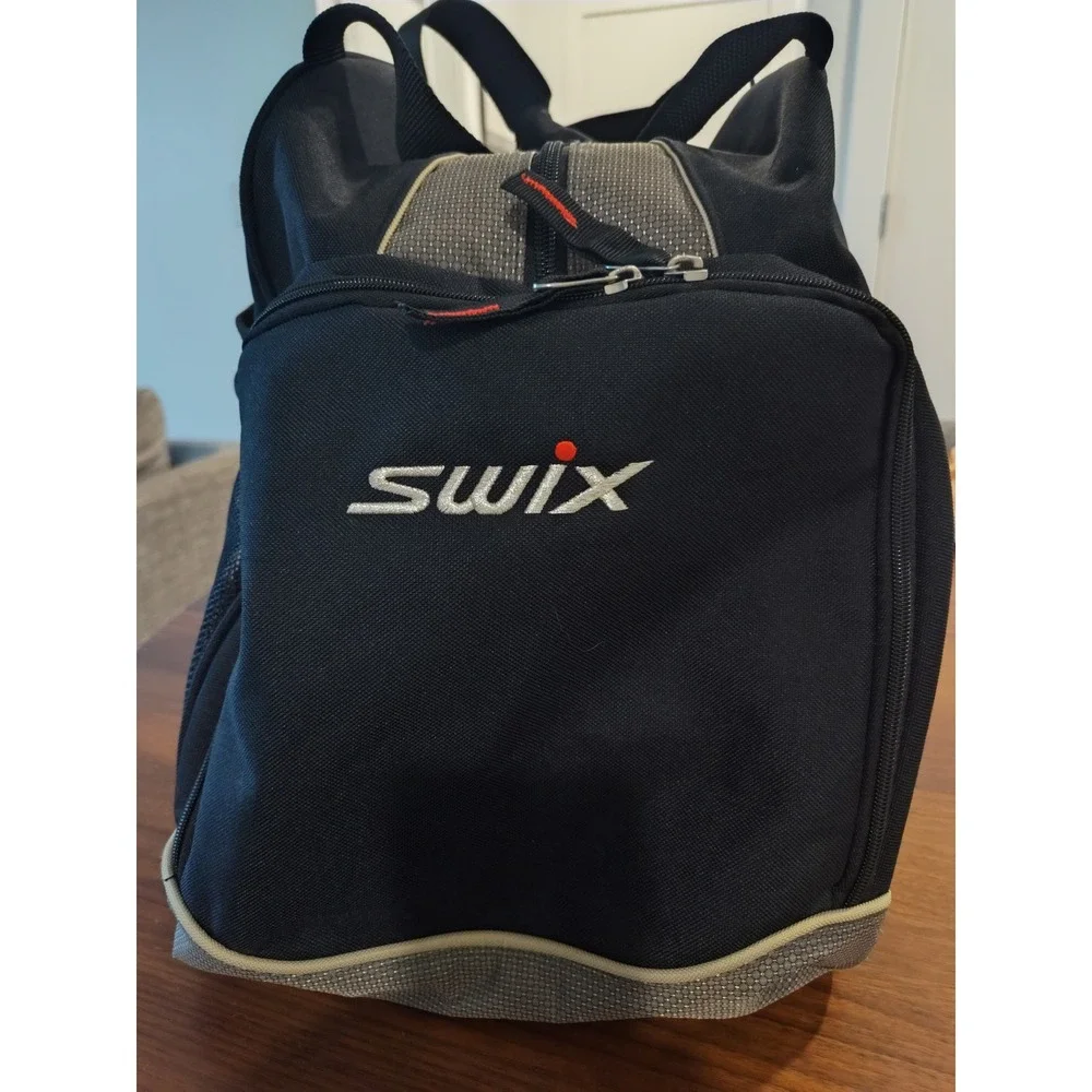Swix Ski Boot Bag Black Grey Padded Handle Mesh Pocket Drainage Holes Gear Bag